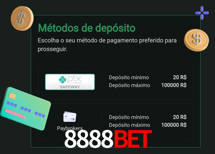 O cassino 8888Bet oferece uma grande variedade de métodos de pagamento